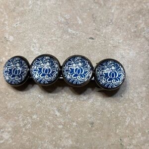 Blue White Floral Barrette
